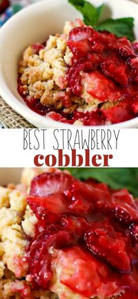 an easy strawberry cobbler recipe using fresh strawberries. serve this with ice cream for a fantastic summer dessert.