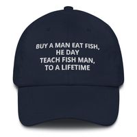 "Buy a Man Eat Fish He Day, Teach Man To a Lifetime Dad Hat - Embroidered Funny Joe Biden Cap, Funny Dad Hat Gift, Anti Biden Hat, FJB CAP Dad hats aren't just for dads. This one's got a low profile with an adjustable strap and curved visor. * 100% chino cotton twill * Green Camo color is 35% chino cotton twill, 65% polyester * Unstructured, 6-panel, low-profile * 6 embroidered eyelets * 3 ⅛\" (7.6 cm) crown * Adjustable strap with antique buckle * Blank product sourced from Vietnam or Banglades