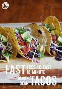 Black bean tacos are fresh, easy, and only take 10 minutes to make! This is the ULTIMATE Fast-cooking quick and easy dinner recipe. It's one of those meals you hardly need recipes for - whether you're cooking for family for two, just fix this vegetarian treat up the way you like.