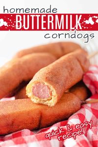 These Homemade Honey Batter Corndogs are so delicious and fun to make! A perfect honey and buttermilk cornbread batter deep fried around an all-beef hot dog. Dip the corn dogs in ketchup, mustard, hot sauce, cheese sauce, or anything you like! #corndog #corndogs #homemade #buttermilk #buttermilkcorndogs #fairfood