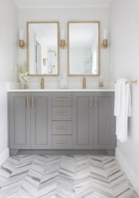 Transitional Style - Home Design - Bathroom Ideas - Herringbone Pattern - Wood Floors - Ceramic Tile