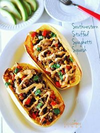 Southwestern Stuffed Spaghetti Squash (Vegan)