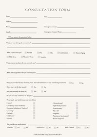 Digital and Printable Consultation Form for Estheticians.