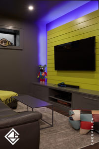 We love bold designs! Experience luxury living with a basement game room lounge featuring a grey media console and a striking yellow shiplap accent wall with integrated LED lighting. Transform your space into a stylish and inviting retreat where entertainment meets sophistication...
#BasementGoals #BasementIdeas #ManCave #GameRoom #EntertainmentRoom #Den #ShipLap #Lounge #BasementLounge