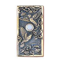 A gorgeous hummingbird pair flutters about fresh open flowers on this charmingly brass doorbell that delivers the beauty of nature to the entry of your home. Welcome your guests with our hummingbird doorbell handcrafted in a polished patina for a wonderfully weathered look.