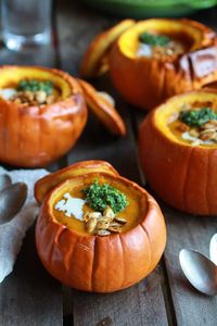 Go the extra mile and serve your pumpkin soup in hollowed out pumpkins. Plus, it saves on the washing up!