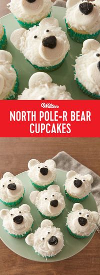 North Pole-R Bear Cupcakes - These sweet creatures traveled all the way from the North Pole just in time for the holidays. Turn your cupcakes into cute polar bears with a little help from marshmallows, flaked coconut and candy eyeballs. Get the kids to help, just don’t blink or they’ll be gone! This is a great project for beginner decorators.