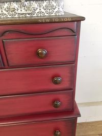 Annie Sloan Burgundy dresser. Black glazed and distressed. Dark walnut stained top and knobs.