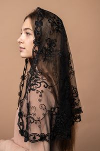 All our veils are wrapped in free Christmas gift box! 🎄 Here you can check veil which are in USA ( delivery will take 2-3 days) https://www.etsy.com/shop/MariaVeils?ref=search_shop_redirect&section_id=36172544 Welcome to MariaVeils🕊 Long black chapel veil with lace embroidery! Made from tulle and silk thread! All veils are READY TO SHIP! VP-006 Color: black thread on black tulle Style: d shape Fixation on hair: hair clip ( notice, hair clip is easy removable, and can be deleted less than i