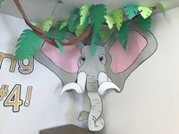 Construction paper elephant kids classroom jungle theme 2nd grade wall decor