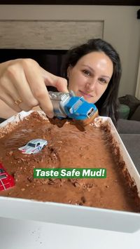 Taste Safe Mud is so fun! (And a little messy!) It smells great, but isn’t sweet at all, so no worries about your little ones eating the whole tray.  • 1 cup cocoa powder  • 1 cup cornstarch  • 1 1/2 cups water  1.) Pour the cocoa powder and cornstarch in a tray and mix to combine.  2.) Add the water and mix until it’s a muddy texture. Add more water if needed.