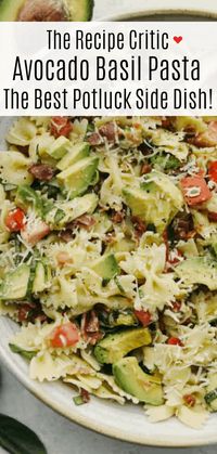 Avocado Basil Pasta is the perfect salad for summer! Full of ripe creamy avocados, crisp bacon and juicy tomatoes, you and yours truly are going to love this!