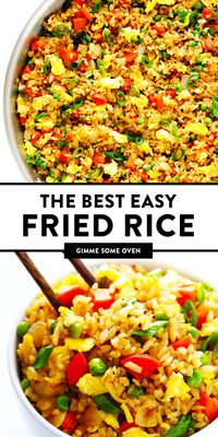 The BEST homemade fried rice recipe!! It only takes 15 minutes to make, it's easy to customize with your favorite add-ins (like chicken, pork, beef, shrimp, tofu, and/or vegetables), and it is SO flavorful and delicious! Way better than any Chinese takeout I've ever tried. ;) | gimmesomeoven.com #rice #friedrice #chinese #dinner #takeout #vegetarian #asian #easy