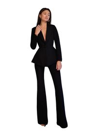 Please pay attention to suit measurements Pants total length is 115 cm or 45.2 inches (from waist to the bottom) Inseam length is 92 cm or 36.2 inches (from crotch to the bottom) Blazer length along the back 66 cm or 26 inches  Sleeve length is 62 cm or 24.4 inches 2-piece Womens Blazer Trouser Suit for office, business meetings, formal events and special occasions like civil wedding, elopement or birthday.  DETAILS -  flared pants -  side pockets -  slim fit   -  high rise -  blazer is buttoned