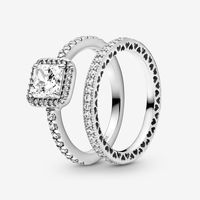 True Elegance Square Halo Ring Set