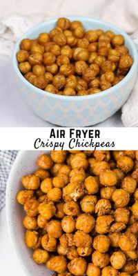 Crispy and nutritious, air fryer chickpeas are very low in calories, making them a good replacement for calorie-laden chips or nuts. So good on salads, too!