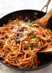 Bacon Tomato Pasta. This tomato pasta recipe with bacon is a 15 minute meal that’s great as is but can be loaded with extras – like vegetables and chicken!