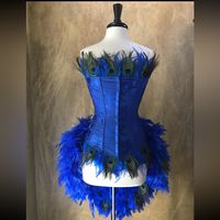 Pick Size-Royal Blue Peacock Eye Feather Brocade Showgirl Saloon Girl Burlesque Mardi Gras Costume W/Feather Train - Worn Once On Halloween - Custom Ordered From Etsy - Feathers Are A Little Messed Up At The Top