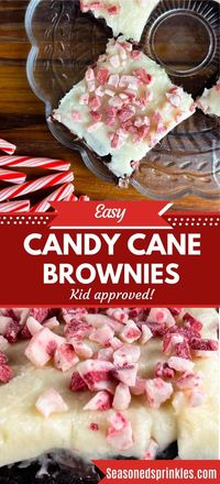 Easy candy cane brownies with box mix combine the deliciousness of chocolate with peppermint to create the perfect minter-y treat. With a homemade peppermint buttercream on top, these brownies will be a hit at your next holiday party. #brownies #christmas #christmasrecipe #christmasdessert #peppermint #candycane #buttercream #frosting #chocolate #baking #bakingrecipe