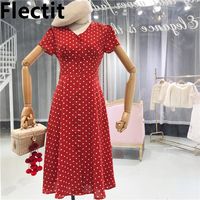 Flectit Vintage '80s Dress French Style Polka Dot Button Up Midi Dress Long Sleeve High Waisted Retro Holiday Dress Women|Dresses| - AliExpress