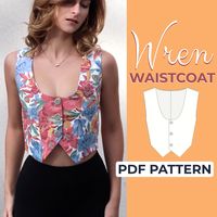 Whole shop bundle: https://www.etsy.com/listing/1511002278 ------------------------------------------------------------------------------------- Meet the --WREN WAISTCOAT   Sewing Level--Intermediate Pattern Type--This is a digital PDF Sewing Pattern.  This is not a paper pattern that you would receive in the mail.  Pattern LanguageEnglish  Pattern Features -- Sleeveless garment Button-down front scoop neckline Fitted silhouette Princess seams Sizes --XXS-XXL Seam Allowance --3/8" (1cm) already