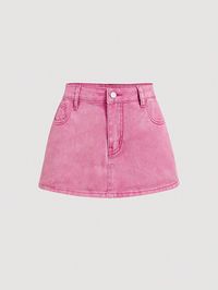 Pink Casual Collar  Denim Plain Skort Embellished Non-Stretch  Women Clothing