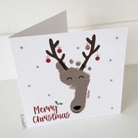 Our Christmas card designs are a fun way to send personalised seasons greetings out to all your friends and family as well as being a gorgeous keepsake for yourselves. This design is based on a 150 x 150mm greeting card but can also be ordered as 300 x 300mm size, great for a print. If you want to try your own version at home please select the DIY template. A digital file will be emailed with the reindeer features and Merry Christmas ready for you to add your reindeer footprint in paint. You may