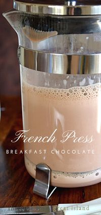 French Press Breakfast Chocolate ~ an easy European style hot chocolate! #hotcocoa #hotchocolate #chocolate #drinkingchocolate #breakfastchocolate #Frenchpress #breakfast #beverage #fallbeverage #winterbeverage #drinkingchocolate