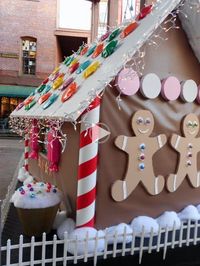 ✓✓ Downtown in Market Square they've set up this adorable and festive Gingerbread House Display The House of Ginger B C... candy land christmas tree ideas, candy land christmas tree, candy land christmas decor, candy land christmas decorations!