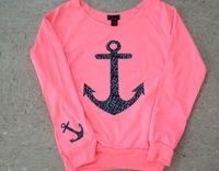 Pink Printed Drop Shoulder Long Sleeve Tee with Navy anchor print.