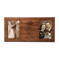 Frame size 8" x 16" x .5" holds two 4x6 photos. The top-quality frame features an easel on the back of the frame for table mount or wall mount. Made in the USA and Designed exclusively by ©️ 2020 LifeSong Milestones. Celebrate your special anniversary day with your lover/husband/wife by enjoying LifeSong Milestones re-engineered wood Wedding Anniversary double picture frame. Frame size 8" x 16" x .5" holds two 4x6 photos with glass. Get this gift as a keepsake to remember your special day. LifeS