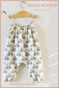 Boho Romper sewing pattern (Preemie to 5/6yrs). This adorable romper is complete with inseam pockets! Like all of the designer's patterns, it's a quick sew, very comfy for baby, but at the same time super stylish. This project is perfect for a beginner sewer.