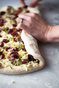 Olive and cheese bread with capers and thyme (with step-by-step pictures) -