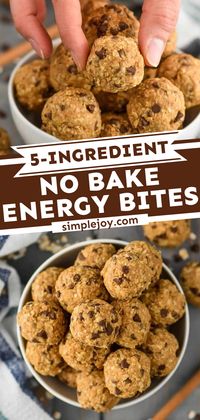 Need something to keep everyone feeling full in between meals? Look no further than these easy No Bake Energy Bites! With just 5 ingredients, you can have the perfect healthy snack for kids and adults. Save this energy ball recipe!