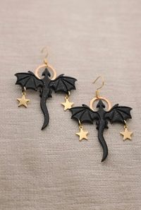 Sparkly Black Dragon Earrings, Dragon Jewelry, Cosplay Earrings, Fourth Wing Earrings, Medevil Earring, Fantasy Earrings, Mystical Dragons - Etsy