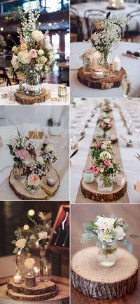 rustic wedding centerpieces with tree stumps