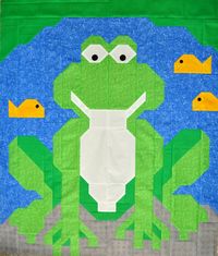 This is a downloadable pattern. Downloads are sent immediately after purchase. The Pattern comes with 3 sizes: Main instruction is for 36x42 crib size, with additional measurements for 24x28 and 48x56. For frog lovers of all ages. You can border the lap and make a Twin. Skill Level: Beginner. If you can sew a true 1/4 inch seam you can sew this quilt. The pattern first uses a chart wit h the given number of strips to be cut for each color. Second, it has a set of charts with piece lengths to be