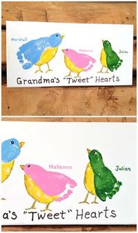 Grandma's "tweet" hearts footprint canvas - what a cute gift from the grandkids for Mother's day or grandparents day!