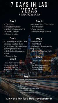 If you will be spending 7 days in Las Vegas, here is a 7 day itinerary for Las Vegas. Click the link for a free travel planner.