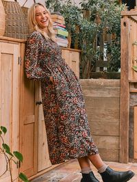 FatFace Fern Floral Print Midi Dress, Blush Multi at John Lewis & Partners