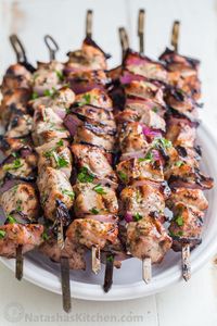 How to serve kabobs with pork tenderloin kabobs on skewers over platter