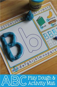 Alphabet play dough mats for preschool and pre-k.  A great activity to use for letter of the week activities in preschool, pre-k, kindergarten, tot school.  ABC letter formation, letter identification, letter tracing, letter writing.