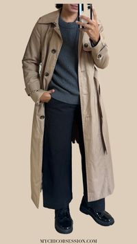 Embrace fall and add some layers with this trench coat outfit idea. This chic outfit will have you ready for all of your fall activities! Recreate with a sweater, pants, and oxford shoes.