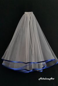 Ivory Wedding Veil, Two Layers, Royal Blue Satin Edging.