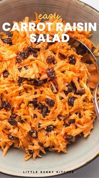 Carrot Raisin Salad is a simple to make cold side dish that is sweet and creamy and perfect for BBQs or potlucks.