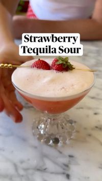 5min · 1 serving     3 whole strawberries  1 egg white  2 oz tequila  1 oz lemon juice  ½ oz fresh orange juice  1 tsp simple syrup or agave  Dash of bitters  Orange wheel and strawberries, for garnish