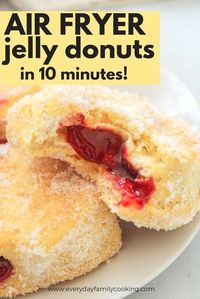 Easy air fryer donuts recipe made with biscuits. This air fryer donut is oozing with raspberry flavor and tastes like it came right out of the bakery. #airfryerdessert #airfried