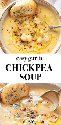 Vegan Garlic Chickpea Soup | Recipe | Vegan dinner recipes, Recipes, Whole food recipes