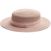 Maison Michel Rod hemp-straw hat ($463) ❤ liked on Polyvore featuring accessories, hats, pale pink, wide brim straw hat, band hats, hemp hats, antique hats and maison michel