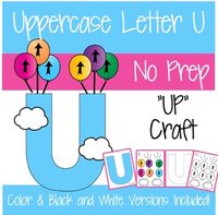 This no prep capital letter U Up craft is perfect for teaching the U letter and sound.Two options are included:1. Print in color to simply cut and assemble.2. Print in black and white. Have the students color the craft before cutting/assembling.This fun, easy, activity also makes an adorable bulletin board display.Check out my store for my other uppercase letter crafts, my lowercase letter crafts, or save big with the bundles!I hope you and your students enjoy this activity. Please message me if